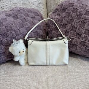 Coach White Pebbled Leather Turnlock Flap